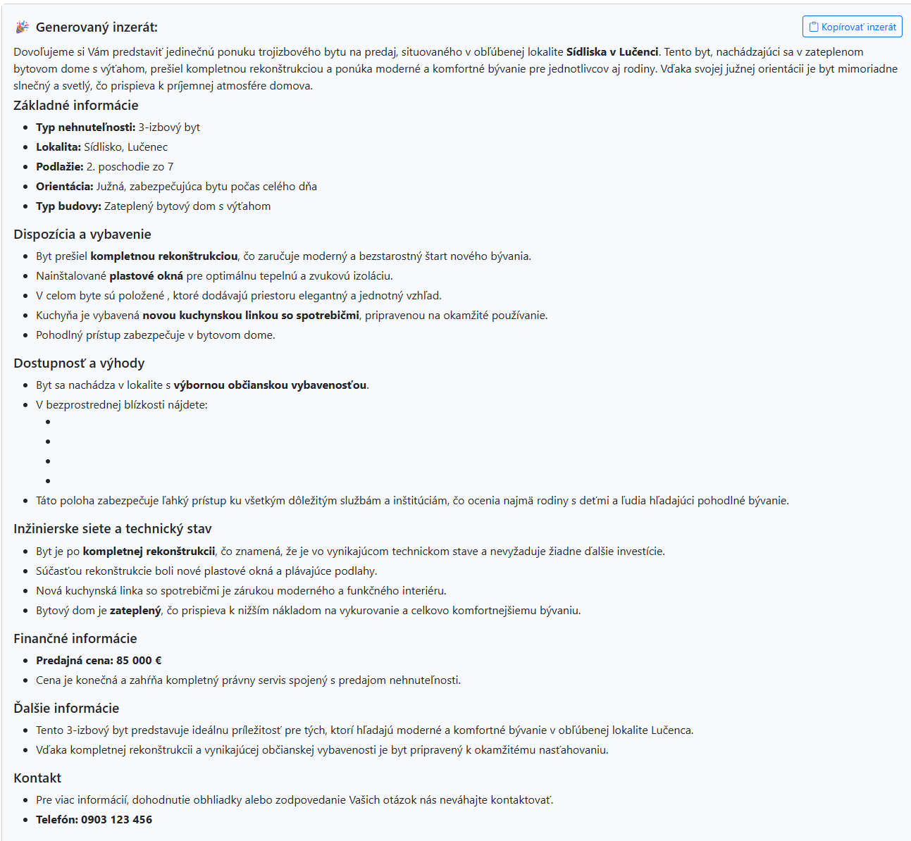AI generovanie realitného inzerátu